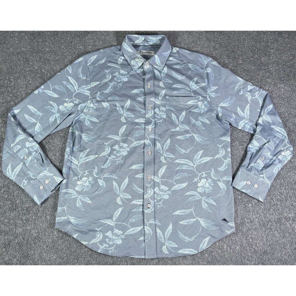 Tommy Bahama Shirt Mens M Blue Floral San Lucio Stretch Button Up LS Island Zone